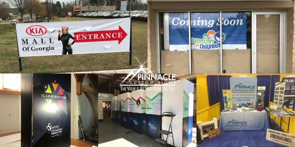 Examples of banners and tradeshow displays created by Pinnacle.

Business Signs in the Wild