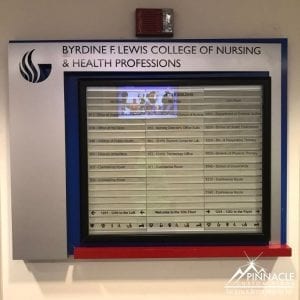 A directory sign for Georgia State University College of Nursing and Health Professionals